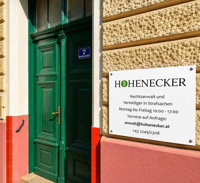 Grüne Eingangstür der Kanzlei Hohenecker mit Kanzleischild, Kaiser Franz Josef-Straße 7